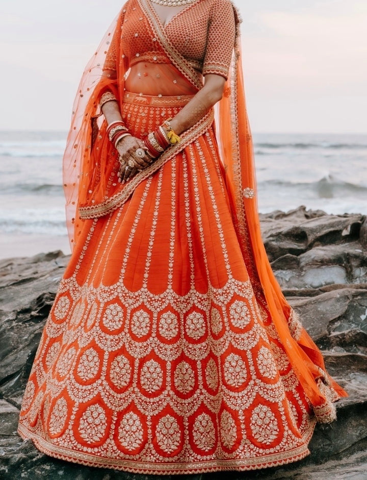 Sabyasachi Red & Gold Embroidered Bridal Lehenga Set