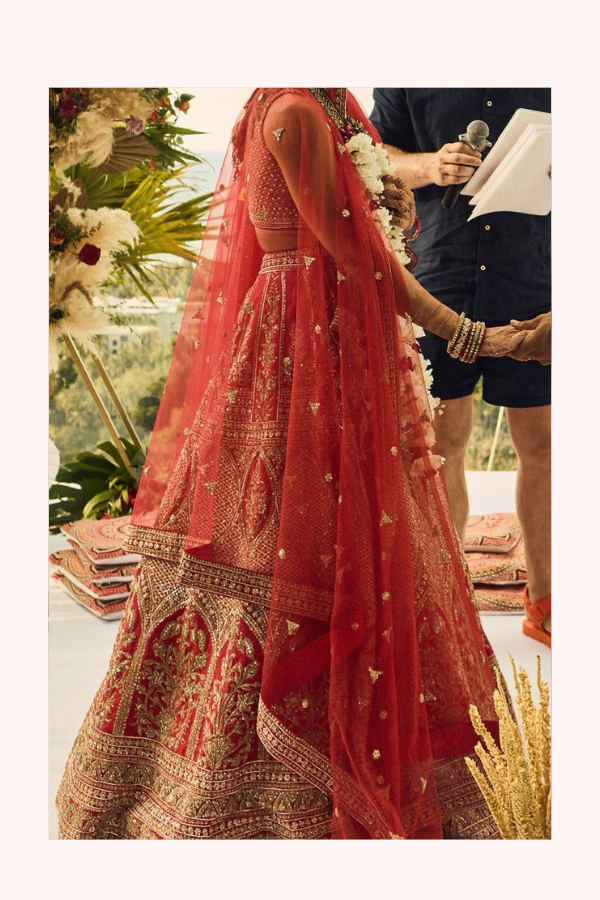 Angad Singh Bridal Red Hand-Embroidered Lehenga Set
