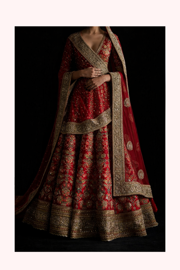 Sabyasachi Red Embroidered Bridal Lehenga Set