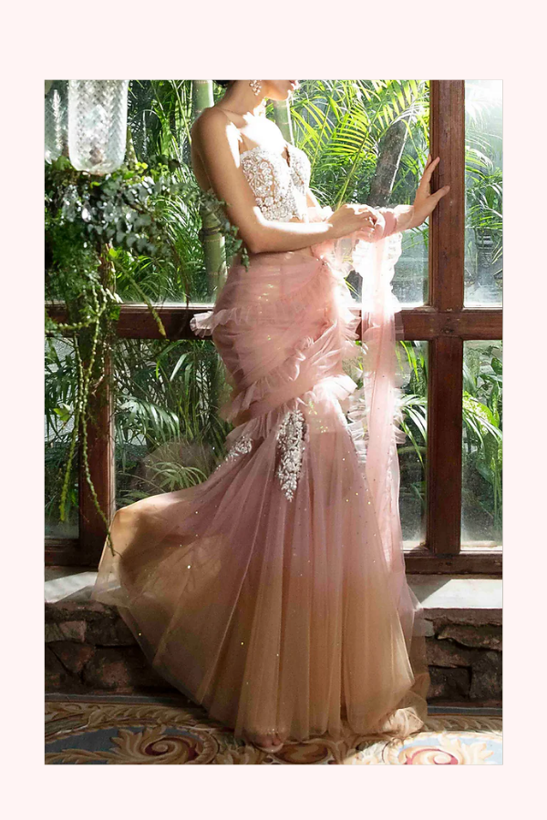 Cherie D Embroidered Shaded Concept Saree Set