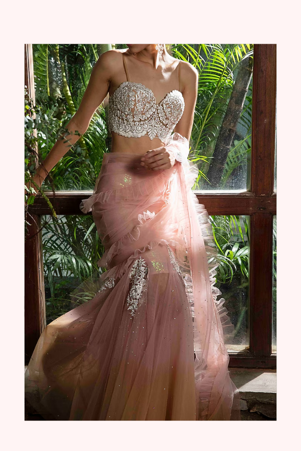 Cherie D Embroidered Shaded Concept Saree Set