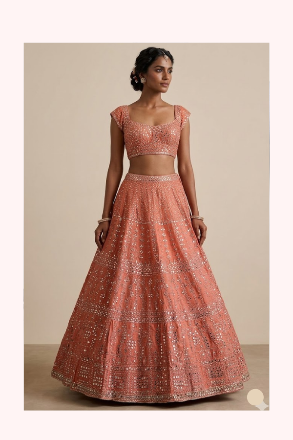 Seema Gujral Rust Mirrorwork Lehenga Set with Dupatta