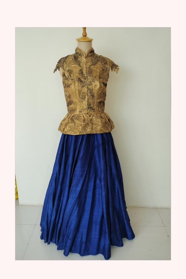 Shantanu & Nikhil Gold & Royal Blue Skirt Set