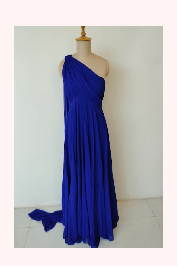 Gauri & Nainika One-Shoulder Cobalt Gown