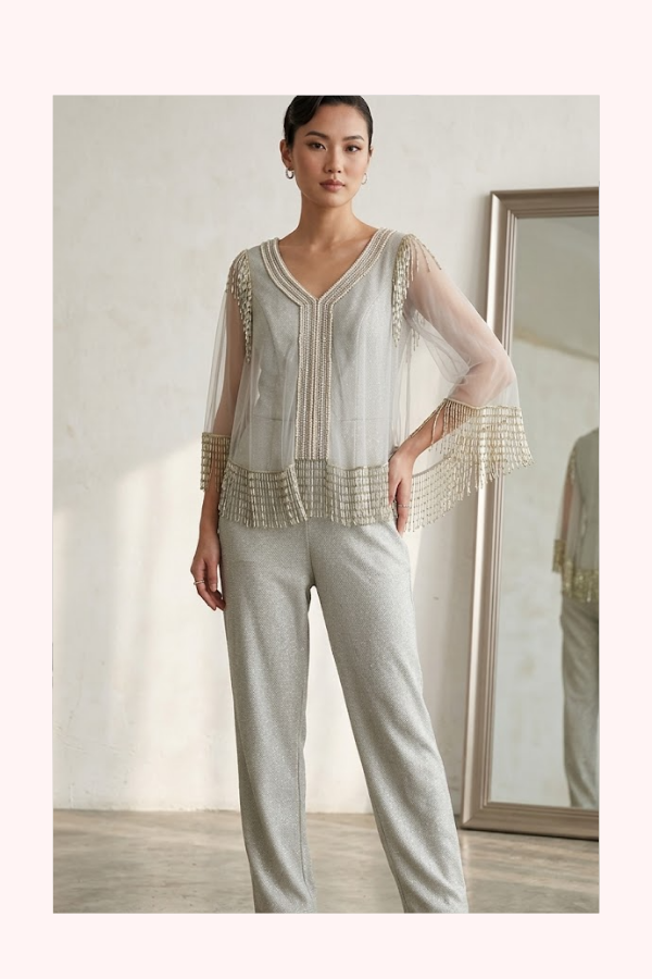 Kamaali Couture Beaded Fringe Jumpsuit