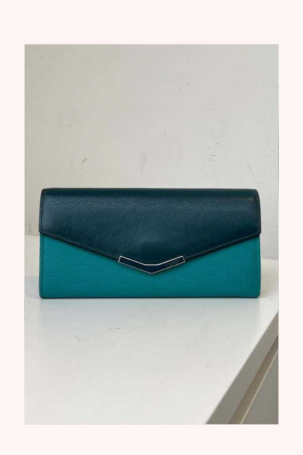Fendi Two Tone Green Leather 2Jours Continental Wallet