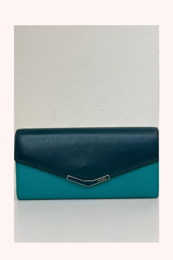 Fendi Two Tone Green Leather 2Jours Continental Wallet