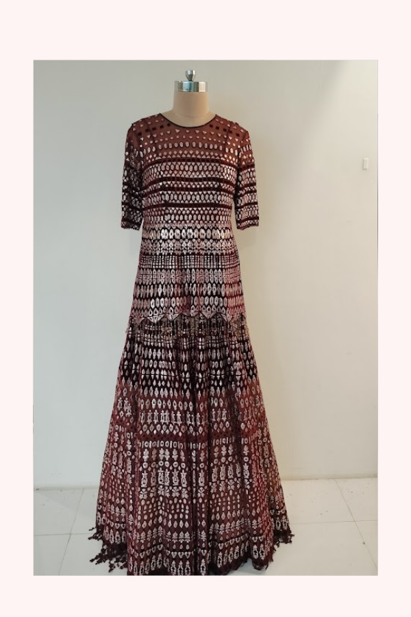 Tarun Tahiliani Maroon Geometric Embellished Lehenga Set