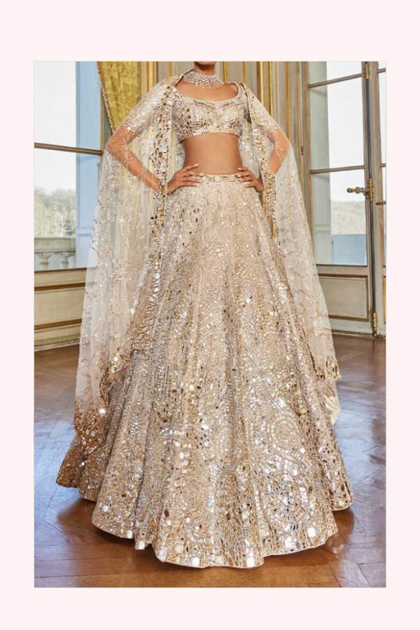 Seema Gujral Rose Gold Mirror Work Lehenga Set