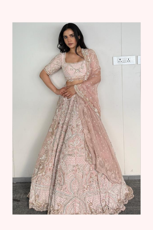 Seema Gujral Blush Pink Embroidered Lehenga Set