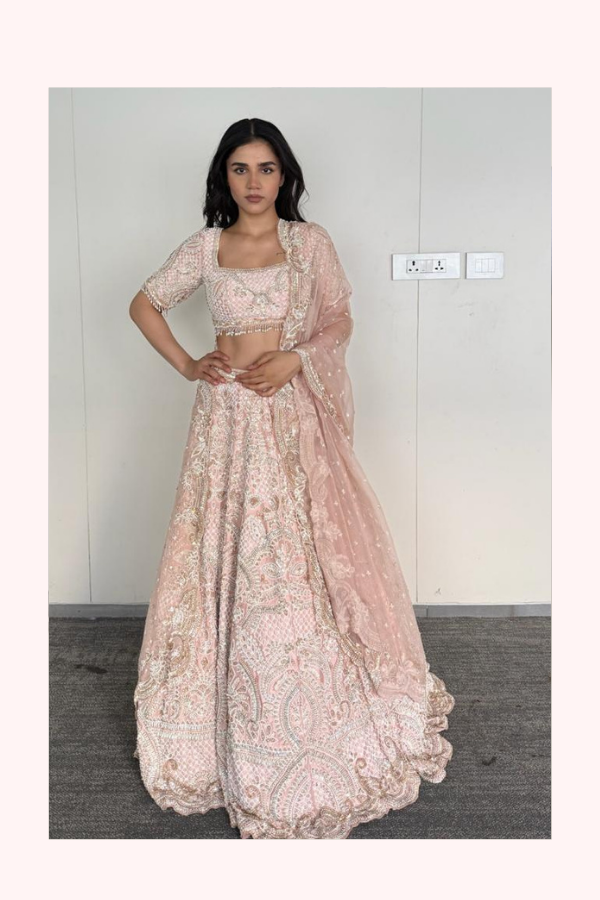 Seema Gujral Blush Pink Embroidered Lehenga Set