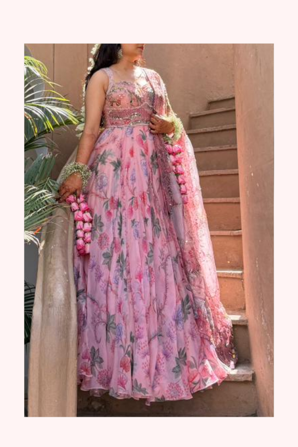 Mahima Mahajan Blush Pink Floral Anarkali