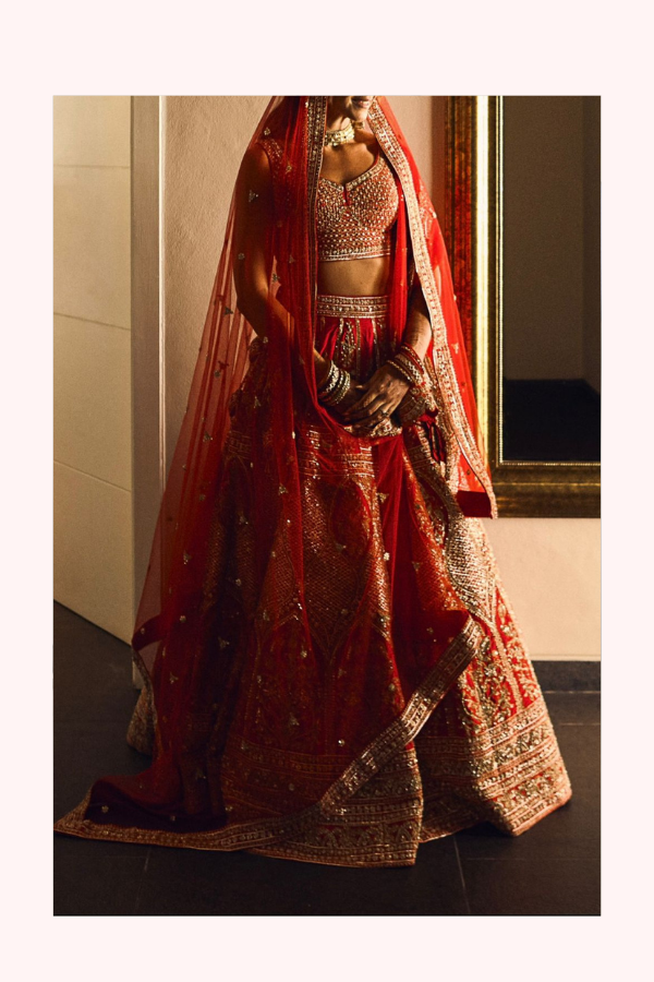 Angad Singh Bridal Red Hand-Embroidered Lehenga Set
