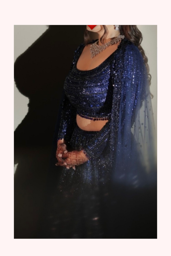Seema Gujral Midnight Blue Sequin Lehenga Set