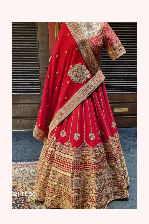 Sabyasachi Classic Red Bridal Lehenga Set
