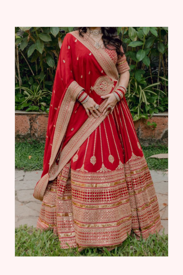 Sabyasachi Red & Gold Banarasi Lehenga Set