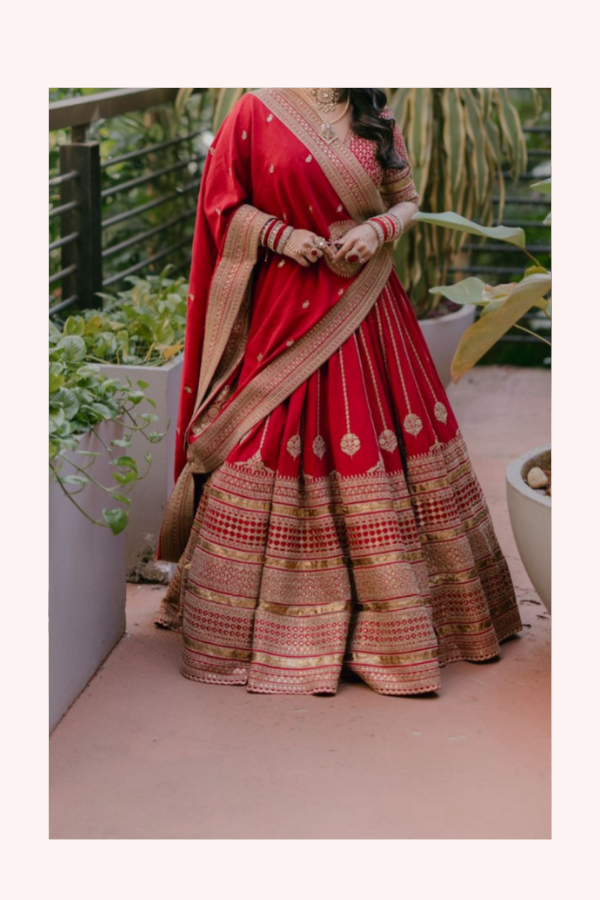 Sabyasachi Red & Gold Banarasi Lehenga Set