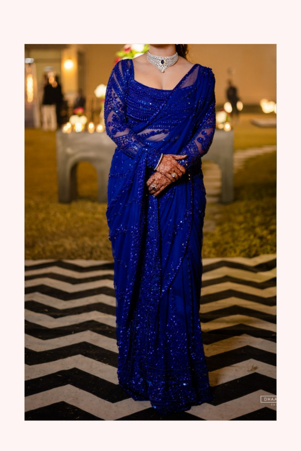 Rianta's Royal Blue Embellished Pre Draped Saree