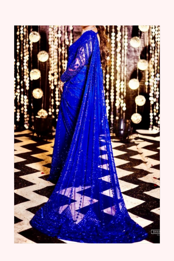 Rianta's Royal Blue Embellished Pre Draped Saree