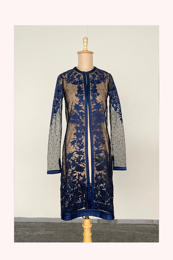 Tarun Tahiliani Blue Sheer Embroidered Jacket