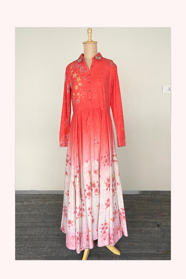 Tarun Tahiliani Ombre Floral Maxi Dress