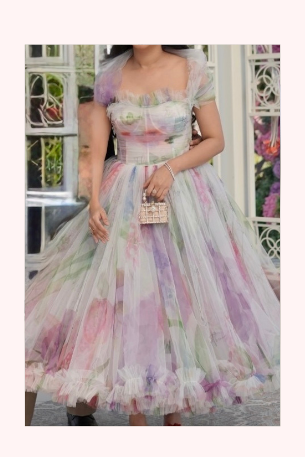 Gauri & Nainika Floral Tulle Midi Dress