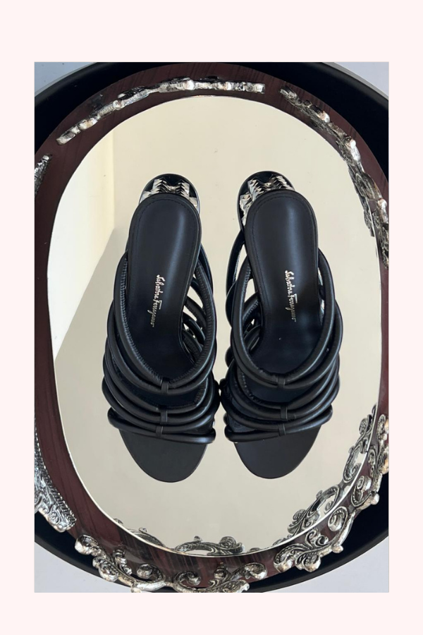 Salvatore Ferragamo Black Leather Amalia Sandals Size 9.5