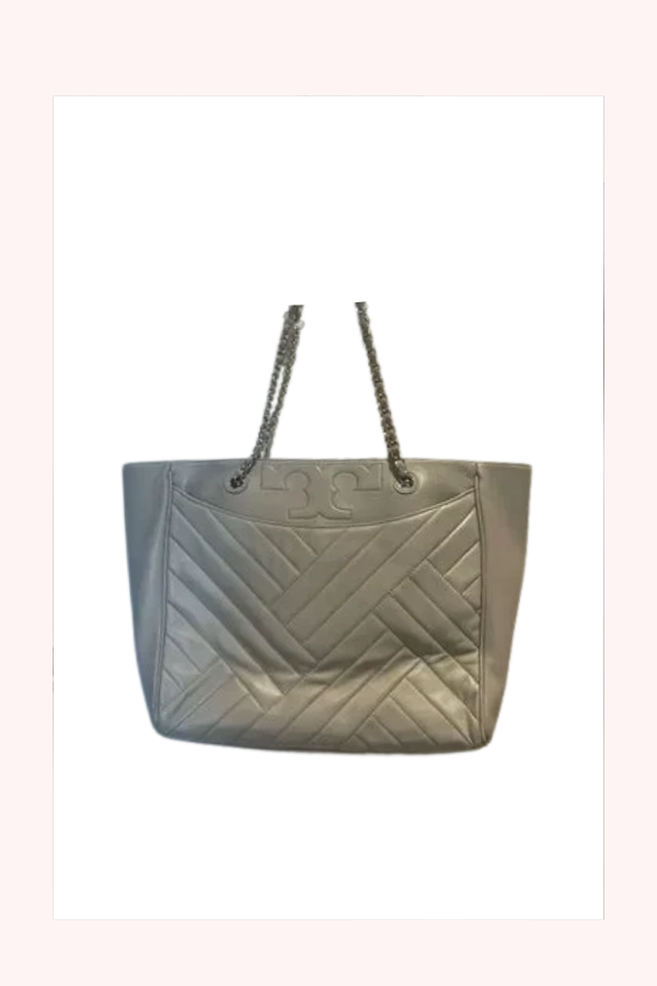 Tory Burch Grey Quilted Leather Alexa Chain Tote