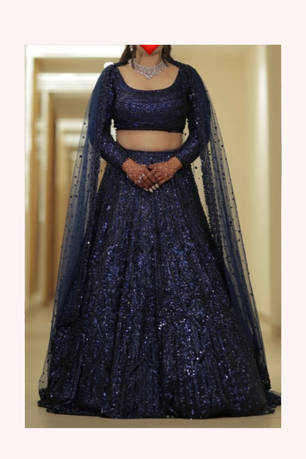 Seema Gujral Midnight Blue Sequin Lehenga Set