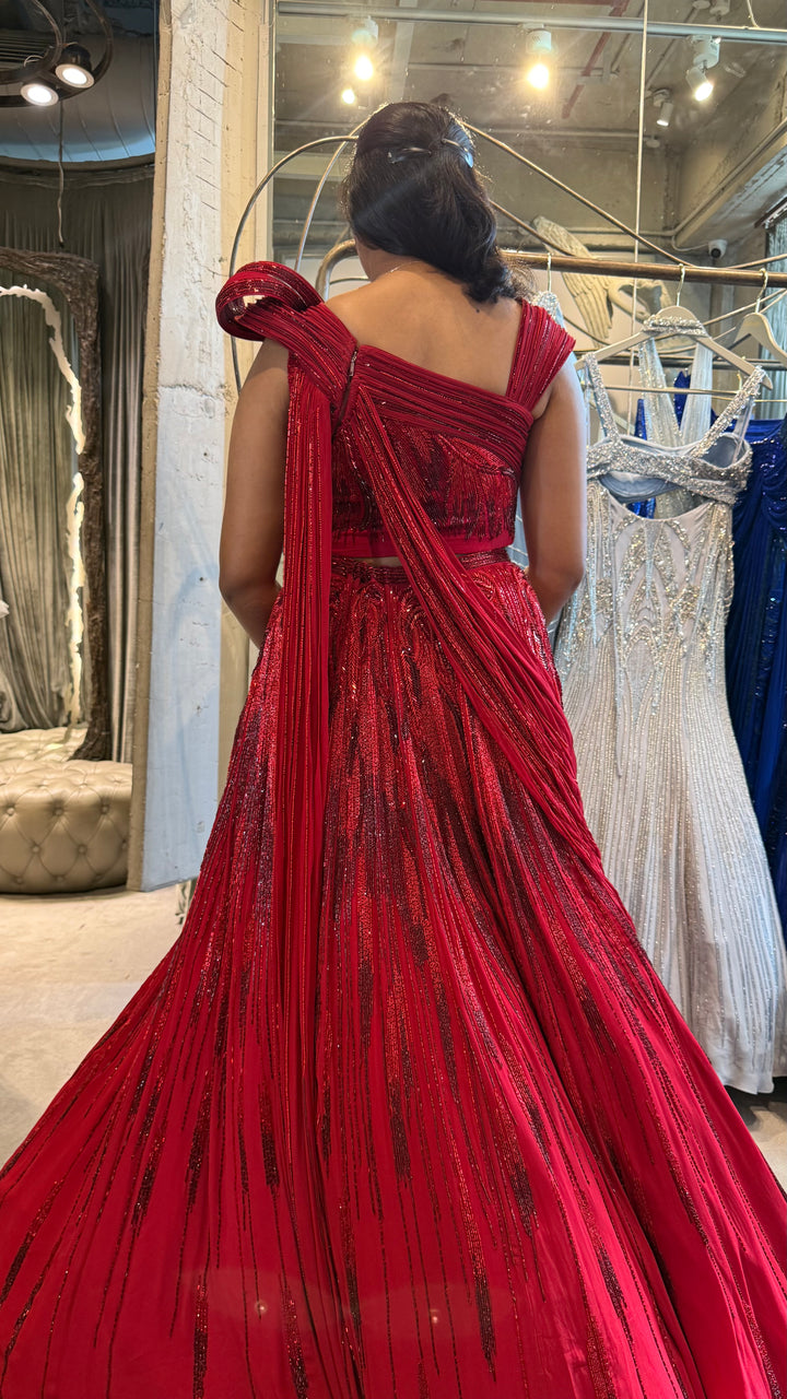 Gaurav Gupta Crimson Red Embellished Lehenga Set