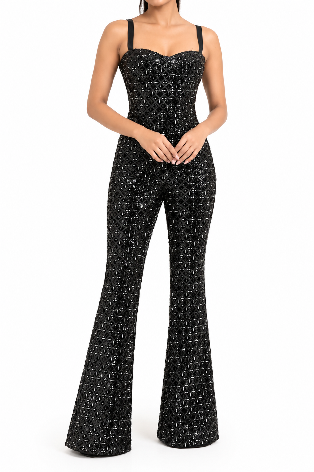 Nadine Merabi Hailey Black Embellished Jumpsuit