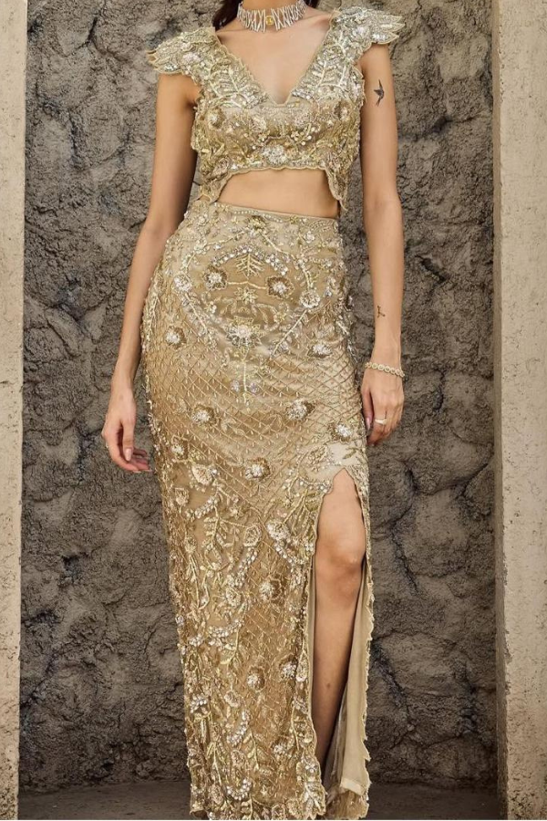Mehul Gupta Gilded Cut Work Gown