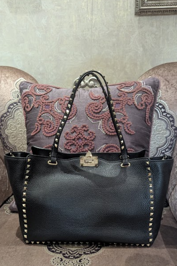 Valentino Black Leather Rockstud Tote Bag