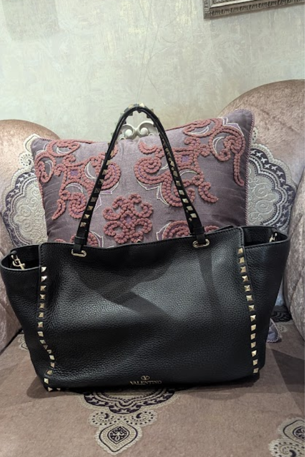 Valentino Black Leather Rockstud Tote Bag