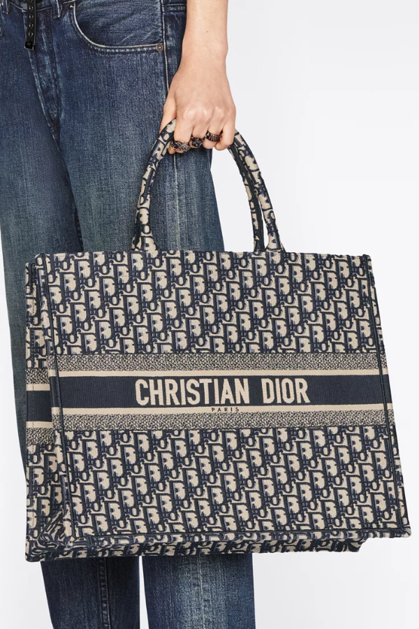 Dior Book Navy Blue Oblique Embroidered Canvas Tote