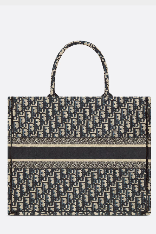 Dior Book Navy Blue Oblique Embroidered Canvas Tote
