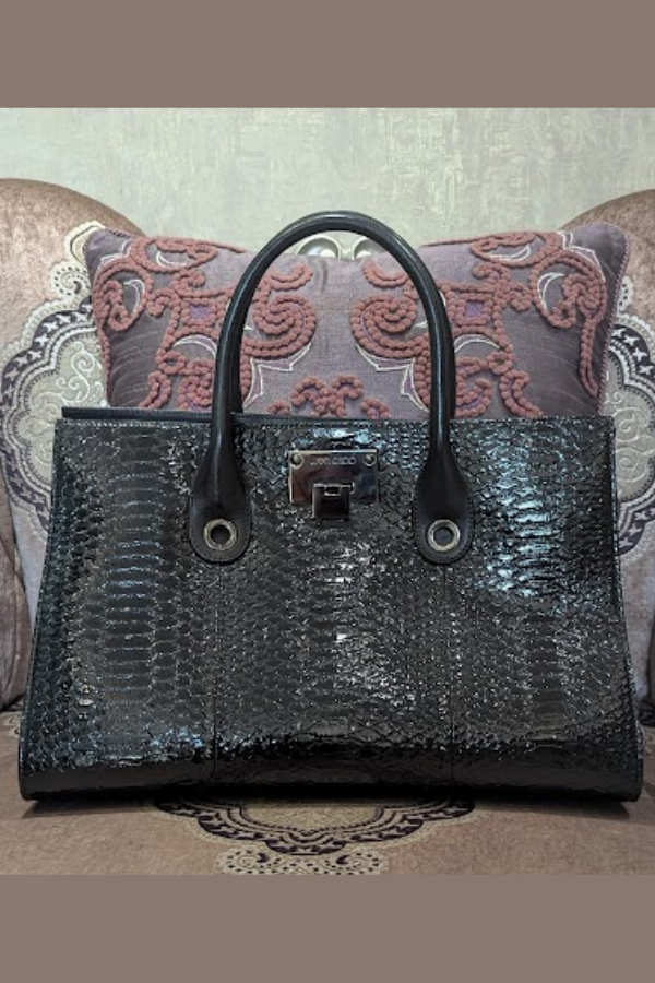 Jimmy Choo Riley Croc Embossed Top Handle Bag