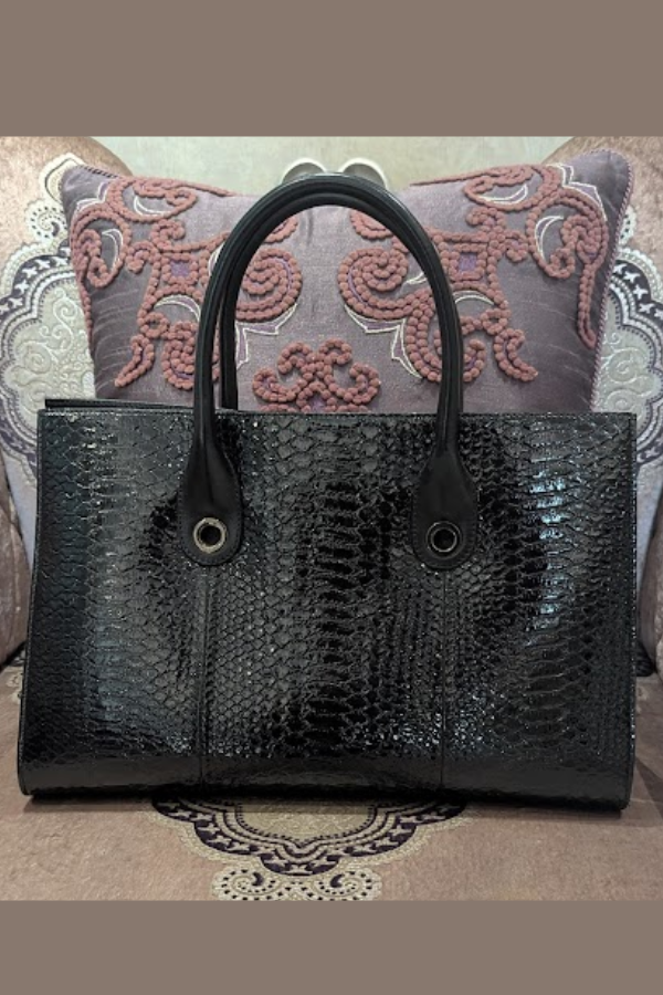 Jimmy Choo Riley Croc Embossed Top Handle Bag