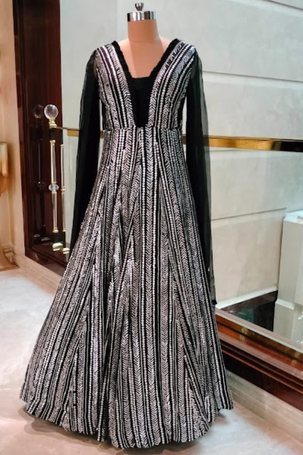 Manish Malhotra Embellished Black & Silver Gown