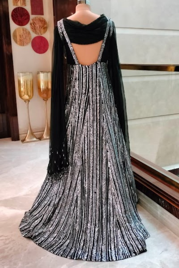 Manish Malhotra Embellished Black & Silver Gown