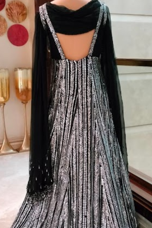 Manish Malhotra Embellished Black & Silver Gown