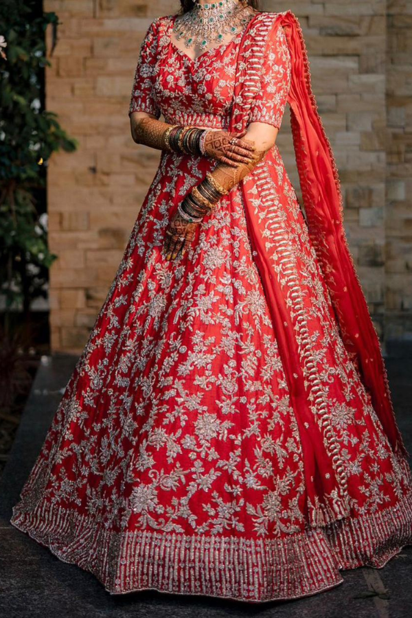 Seema Gujral Red Embroidered Bridal Lehenga Set