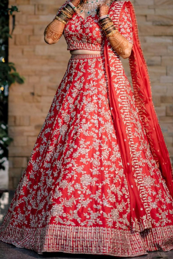 Seema Gujral Red Embroidered Bridal Lehenga Set