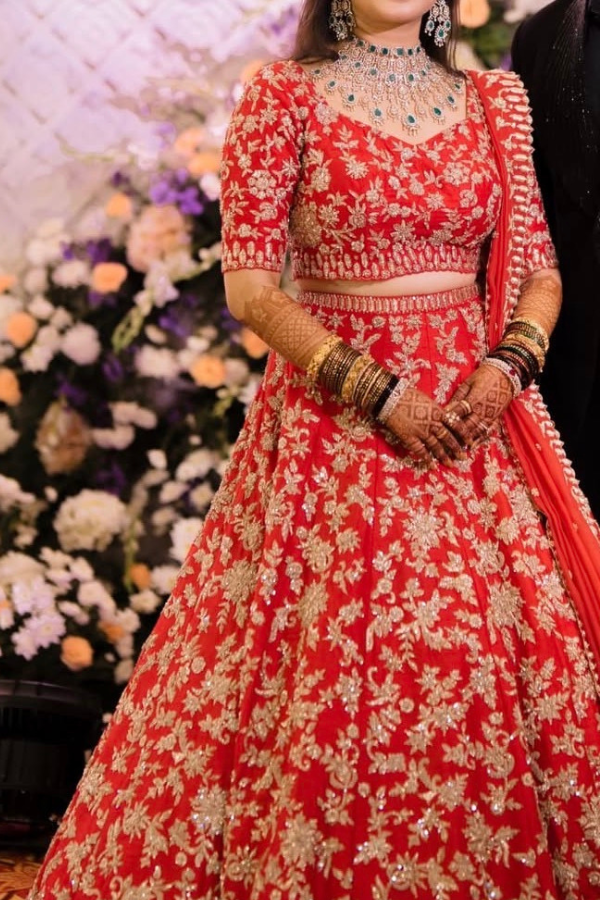 Seema Gujral Red Embroidered Bridal Lehenga Set