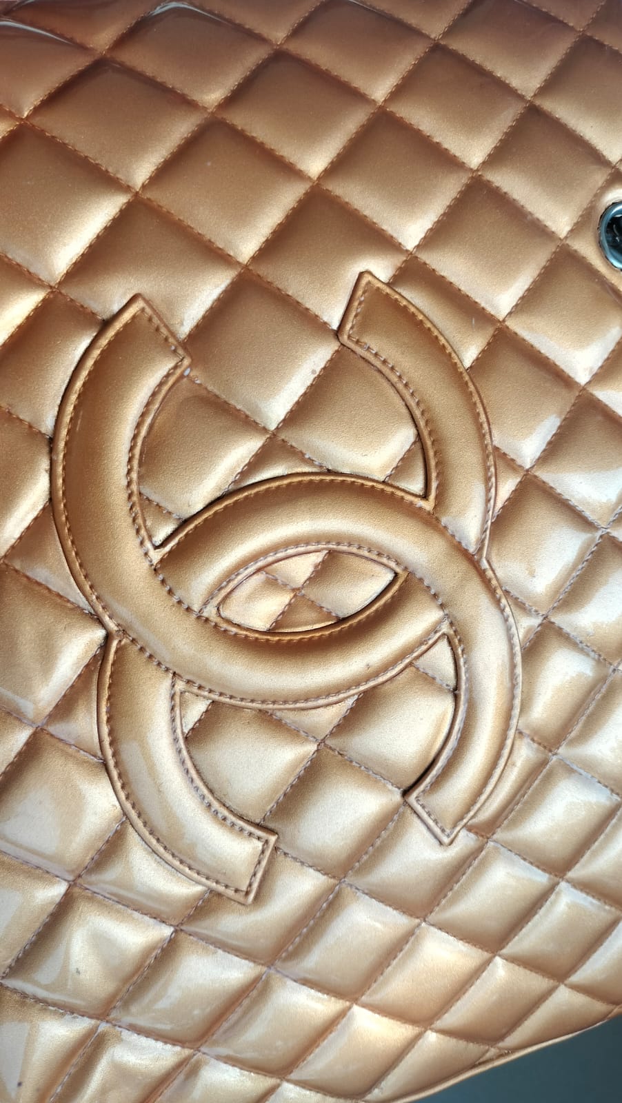 Chanel Metallic Patent Quilted Grand Shopping Tote