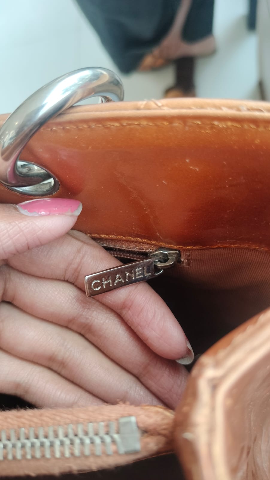 Chanel Metallic Patent Quilted Grand Shopping Tote
