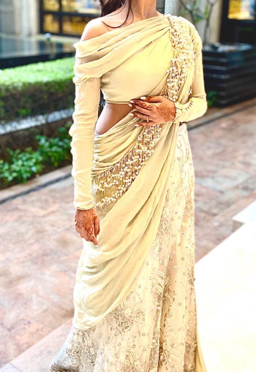 Gaurav Gupta Ivory Draped Lehenga Set