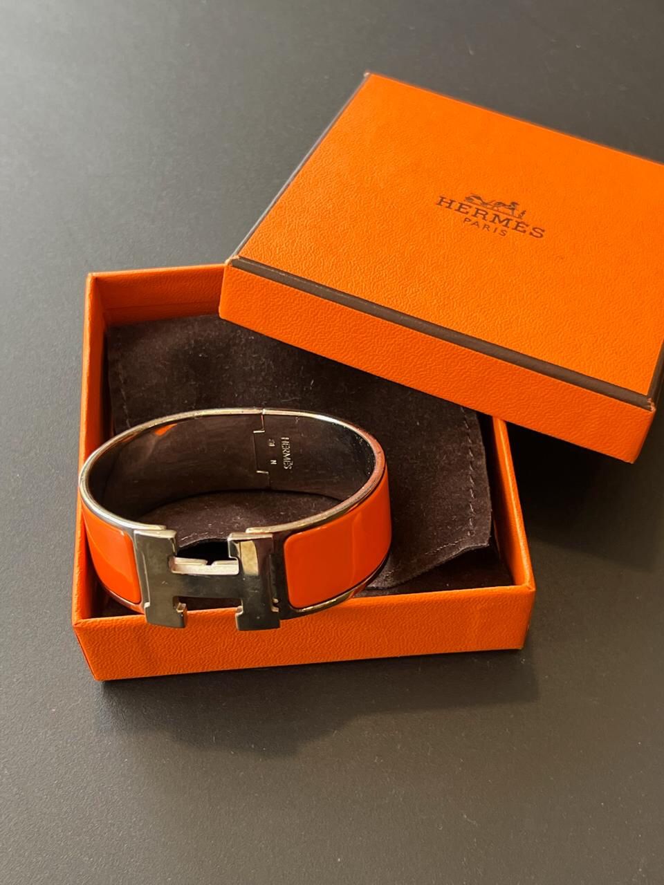 Hermes Enamel Wide Clic Clac Orange H Bracelet