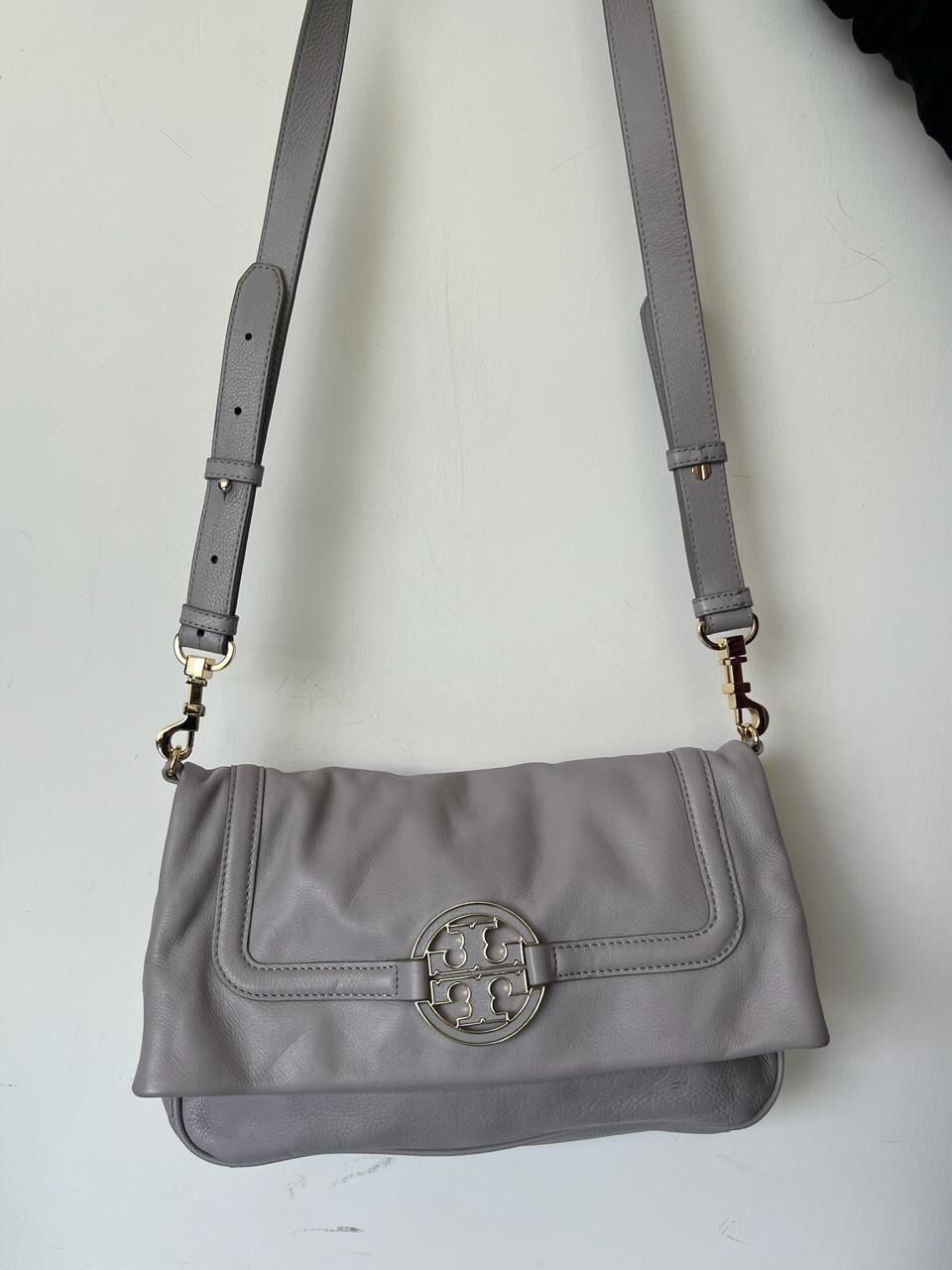 Tory Burch Grey Leather Amanda Foldover Crossbody Bag