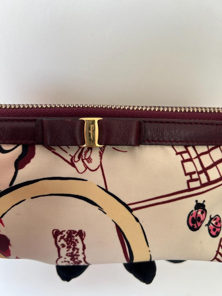 Salvatore Ferragamo Printed Zip Pouch with Vara Bow Detail